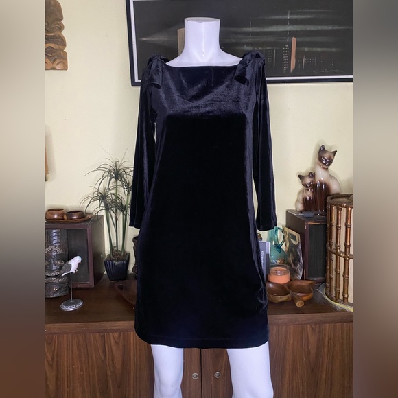 New French connection mini black velvet bow dress cocktail mod classic beauty - Picture 1 of 9